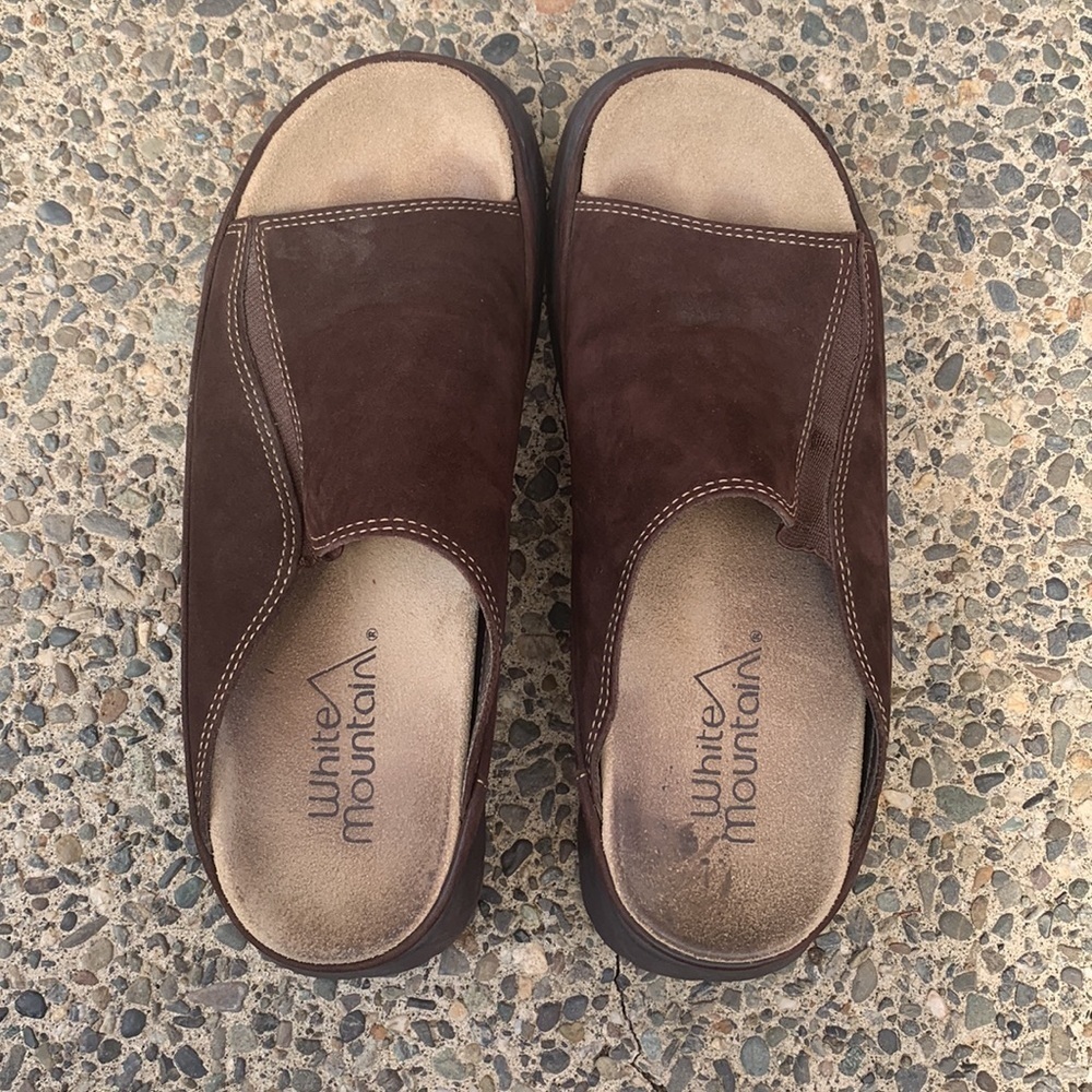 White Mountain 90s Y2K Women Chunky Platform Brown Suede Slip On Sandals Slide 8 - Picture 7 of 14
